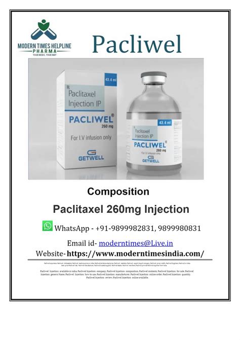 Pacliwel 260 Mg Injection At Best Price In New Delhi By Modern Times