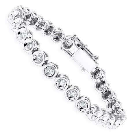 10k White Gold Bezel Set Round Diamond Tennis Bracelet 1 65ct By