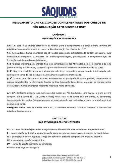 Pdf Regulamento Das Atividades Complementares Dos Regulamento