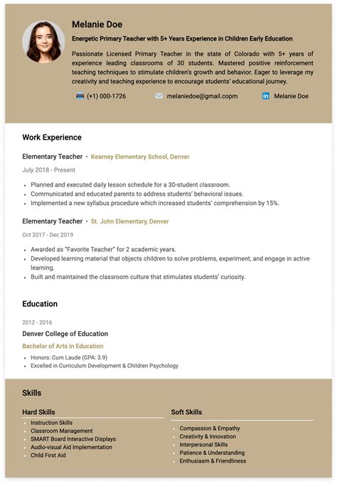 Elementary Teacher Resume Best Examples And Templates Cakeresume