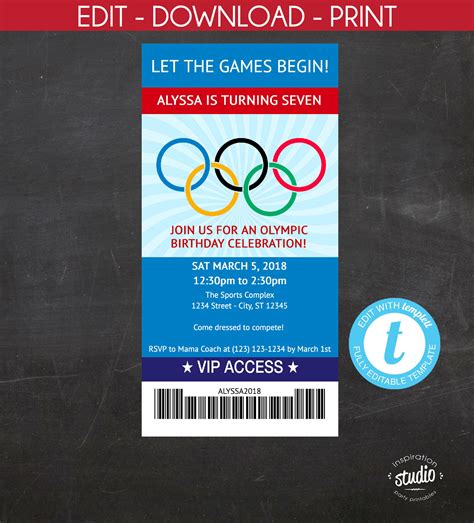 Olympics Ticket Birthday Invite Let The Games Begin Custom Etsy In