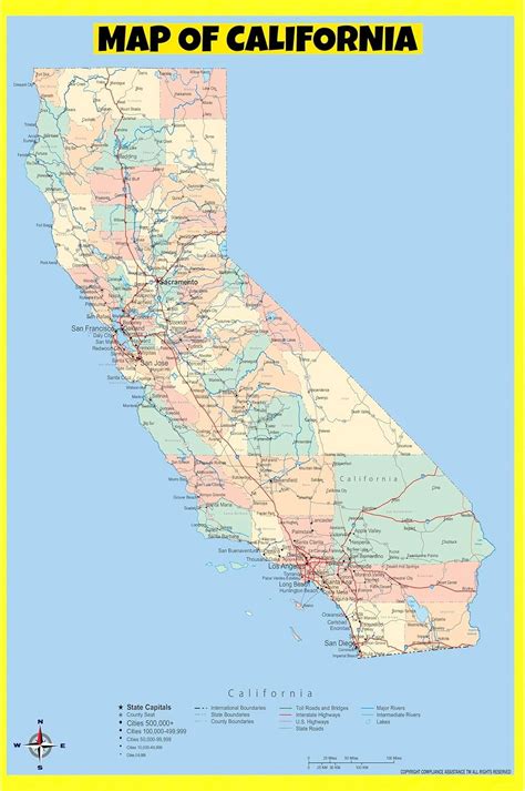 California Map Poster Laminated Wall Map Style A 18x24 Ideal