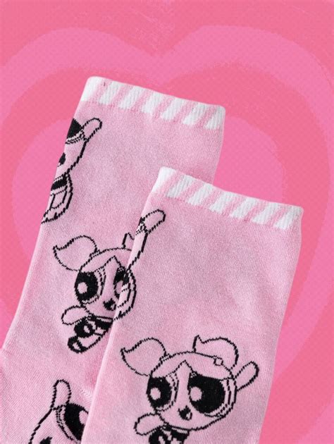 The Powerpuff Girls Romwe Letter Cartoon Graphic Crew Socks Shein Usa