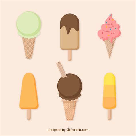 Set De Seis Helados Deliciosos Planos Vector Gratis