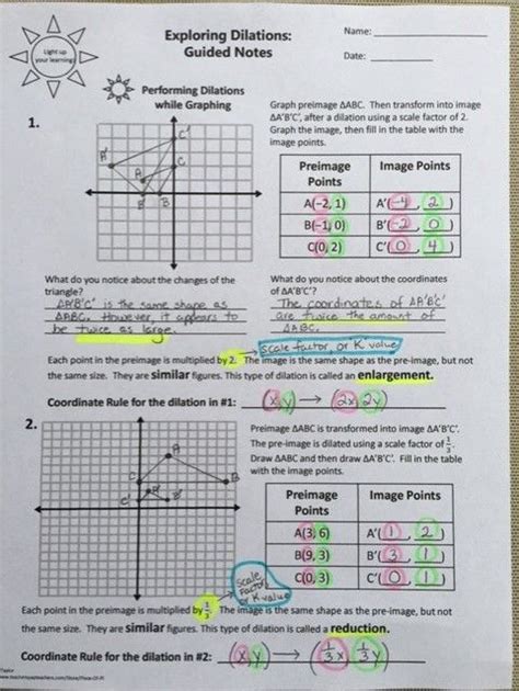 Dilations Practice Worksheet Answers