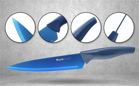 Wanbasion 6pcs Blue Titanium Kitchen Knife Set Dishwasher Safe Sharp Knife Set Stainless Steel