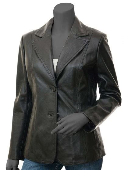 Womens Leather Blazer Jacket Black Coat