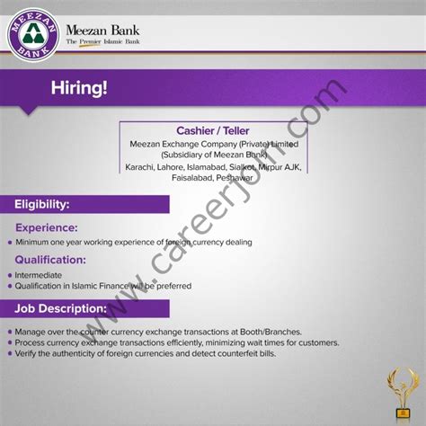 Meezan Bank Limited Jobs Cashier Teller