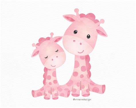 Cute Little Pink Giraffes Watercolor Clip Arts Baby Etsy