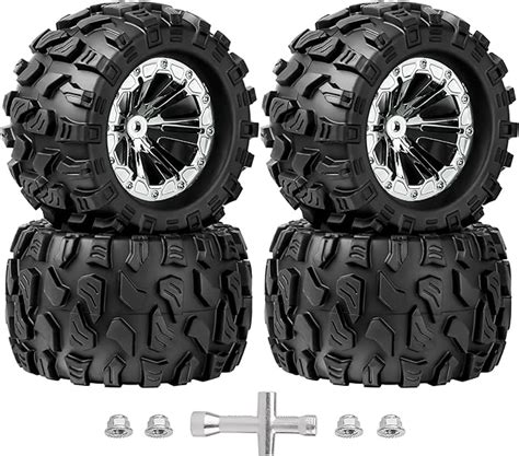 Amazon HobbyPark Pre Glued RC Truck Tires And Chrome Wheels 12mm