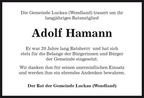 Das Trauerportal für Lüchow Dannenberg Todesanzeigen Adolf Hamann