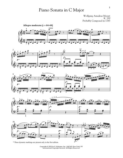 Piano Sonata In C Major K 330 By Wolfgang Amadeus Mozart Sheet Music