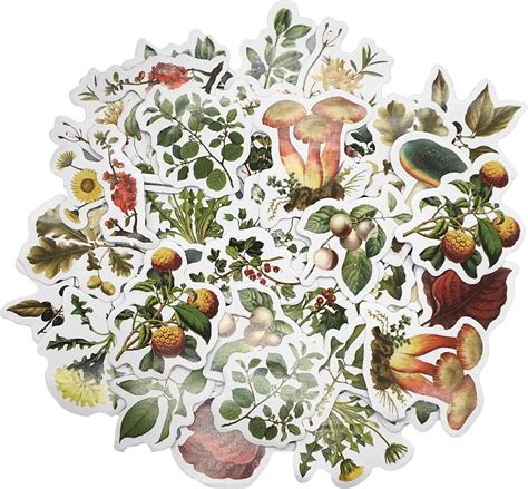 Zmlsed Vintage Natural Stickers 46pcs Spring Forest Flower Mushroom