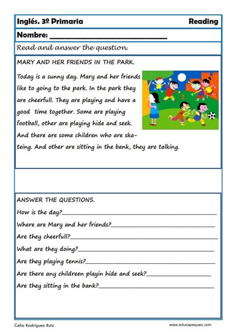 Reading And Writing Fichas De Inglés Para Tercero Primaria