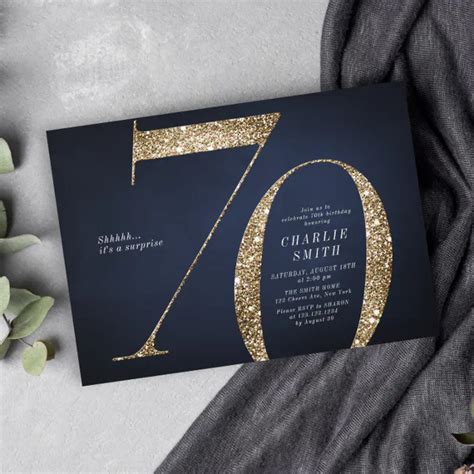 Modern Minimalist Navy Gold Glitter 70th Birthday Invitation Zazzle