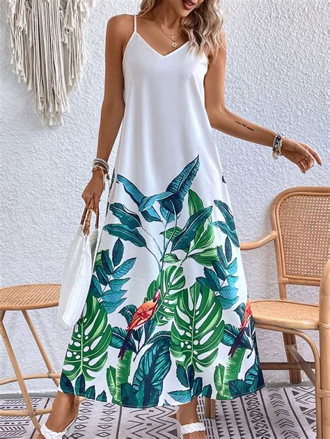 SHEIN VCAY Vestido Cami Estampa Tropical SHEIN Brasil