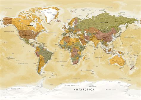 Map Of Detailed Political World Map Vintage Style Miller Projection