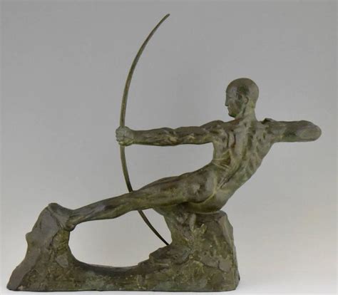 French Art Deco Bronze Sculpture Of Male Nude Archer By Victor Demanet