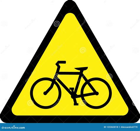 Yellow Warning Sign with Bicycle Stock Illustration - Illustration of ...