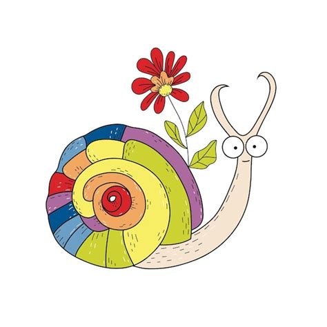 Premium Vector A Colorful Rainbow Snail With A Flower On Its Back