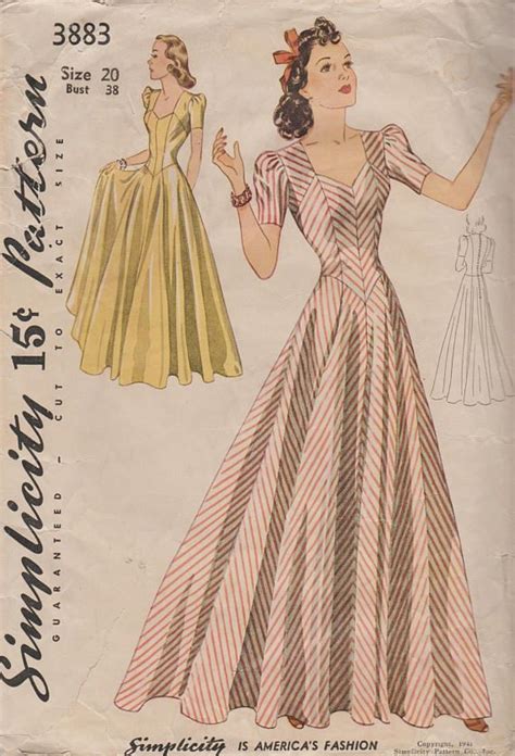 Vintage 1940s Sewing Pattern Simplicity 3883 Evening Dress Etsy