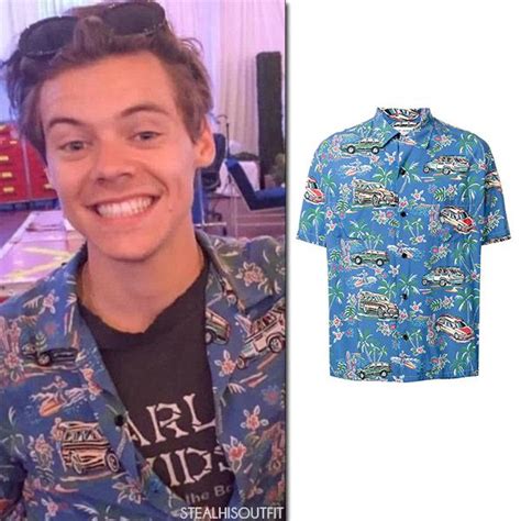 Harry Styles In Blue Car Print Hawaiian Shirt Hawaiian Print Shirts Harry Styles Blue Hawaiian