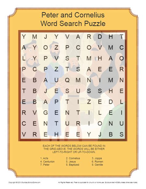 Free Peter And Cornelius Word Search Activity On Sunday School Zone