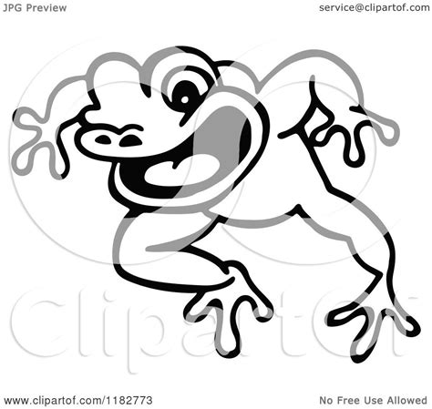 Clipart of a Black and White Jumping Frog - Royalty Free Vector ...