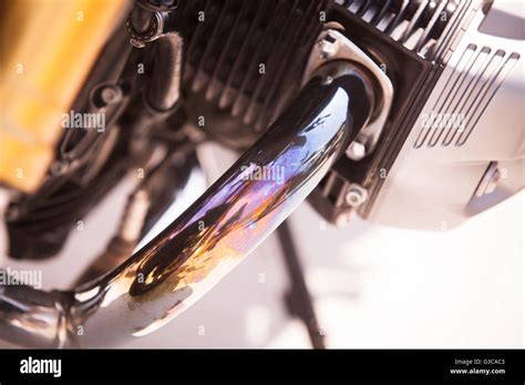 Detail of a motorcycle exhaust pipes and cylinders Stock Photo - Alamy