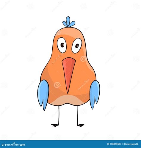 Orange Funny Cartoon Bird Hand Drawn For Design Stock Vector