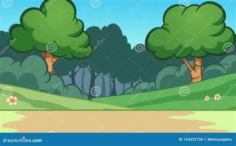 Cartoon Forest Background with Trees Stock Vector - Illustration of ...