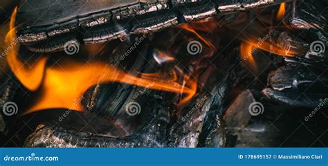 Fire Burning Wood and Coal in the Fireplace Stock Image - Image of ...