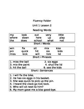 Fluency Folder Unit 1 by Catherine Campbell | Teachers Pay Teachers