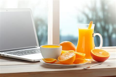 Premium Photo | Productive Mornings Continental Breakfast with Laptop ...
