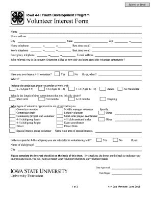 Fillable Online Extension Iastate Volunteer Interest Form Iowa State