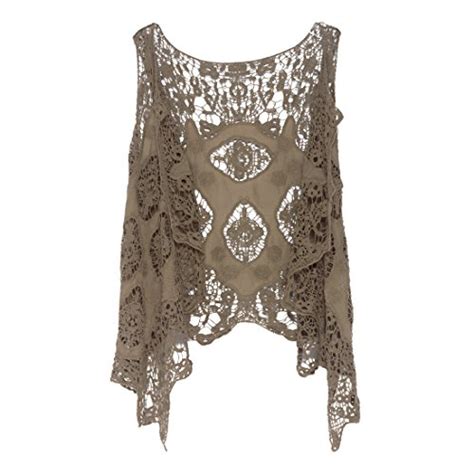 Jastie Open Stitch Cardigan Boho Hippie Crochet Vest Khaki Hippie