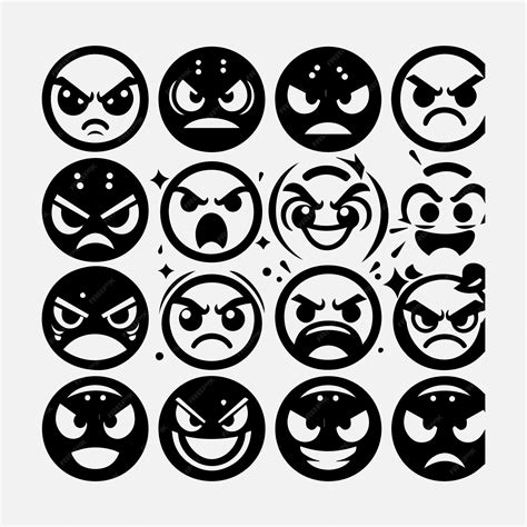 Angry Face Emoji Vector Illustration Silhouette Emoticons Set Angry And