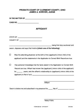 Fillable Online Probatejuvenile Clermontcountyohio 623 03 Affidavit