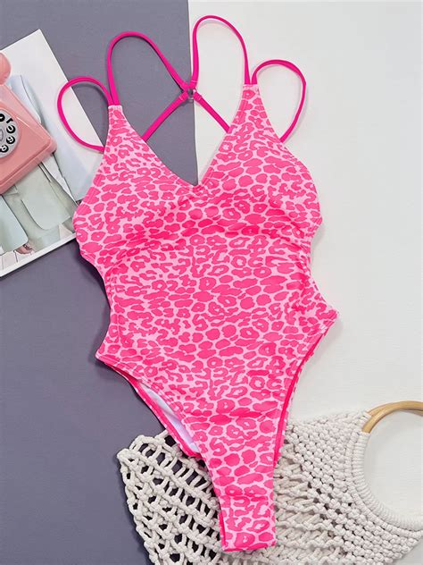 2024 Sexy Leopard Printed V Neck Women Swimwear One Piece Swimsuit