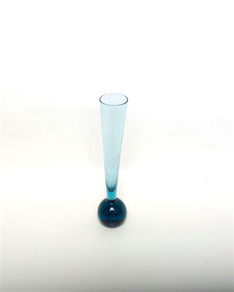 Vintage Swedish Bud Vase Turquoise Blue Glass Control Bubble Etsy