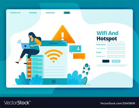 Landing Page Design Wifi And Hotspot Royalty Free Vector