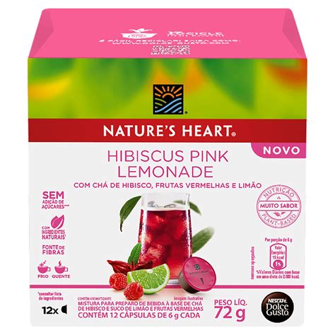 Chá hibiscus pink lemonade en cápsula Nature s Heart sem glúten 12 un