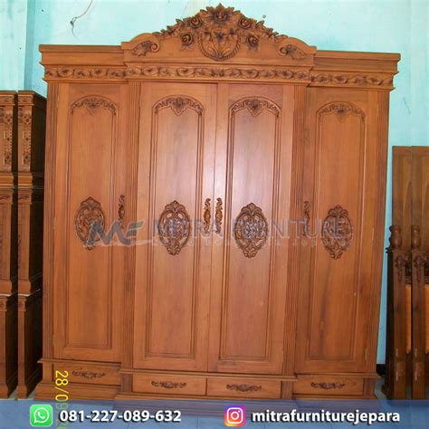 Lemari Pakaian Pintu 4 Mutiara Mawar Desain CV Mitra Furniture Jepara