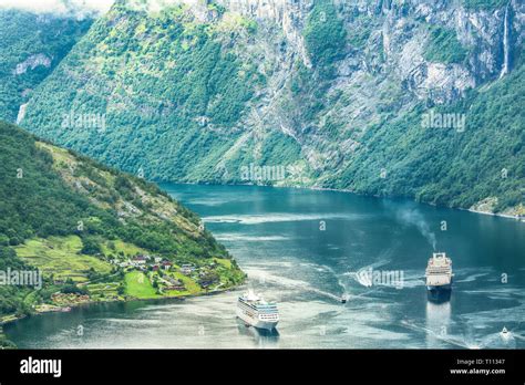 Aerial view of UNESCO-protected Geiranger fjord Stock Photo - Alamy