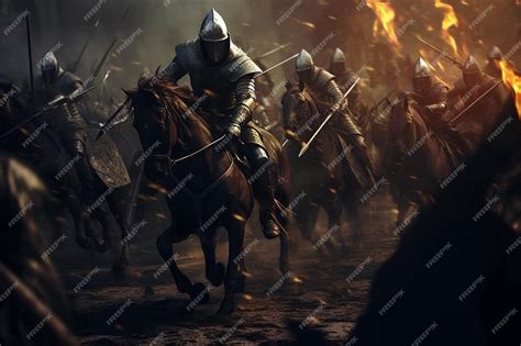 Medieval Battle Scene With Cavalry And Infantry With Ai Generated