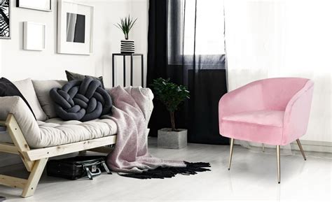 Fauteuil velours rose et pieds métal doré Goldy LesTendances fr