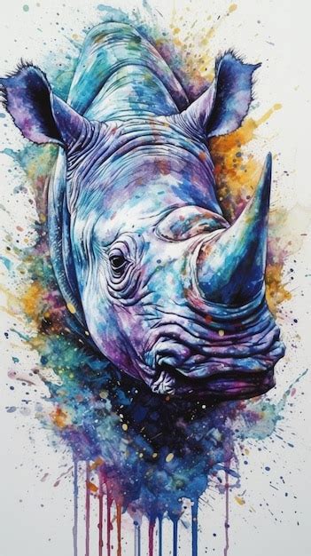 Premium AI Image | A painting of a rhino head.