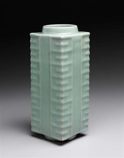 Cong Shaped Vase Decorated With Celadon Glaze Works Museum Of Fine