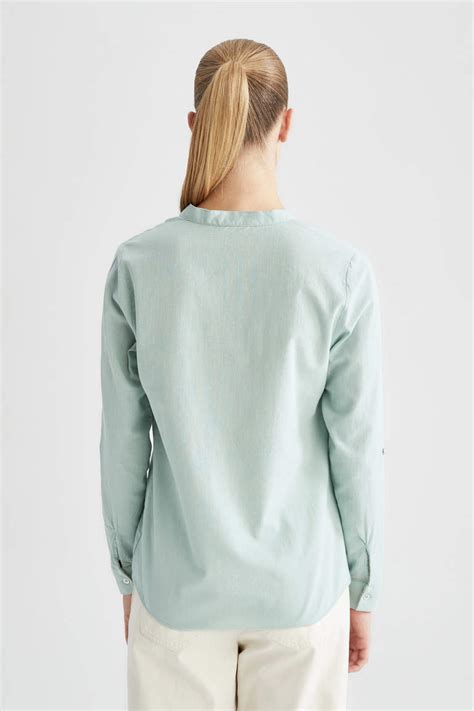 Turquoise Woman Regular Fit Long Sleeve Shirt Defacto