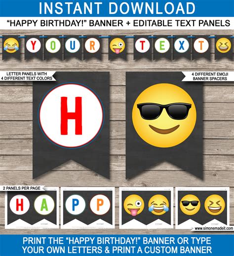 Emoji Printable Banner Template for Boys | Happy Birthday Bunting